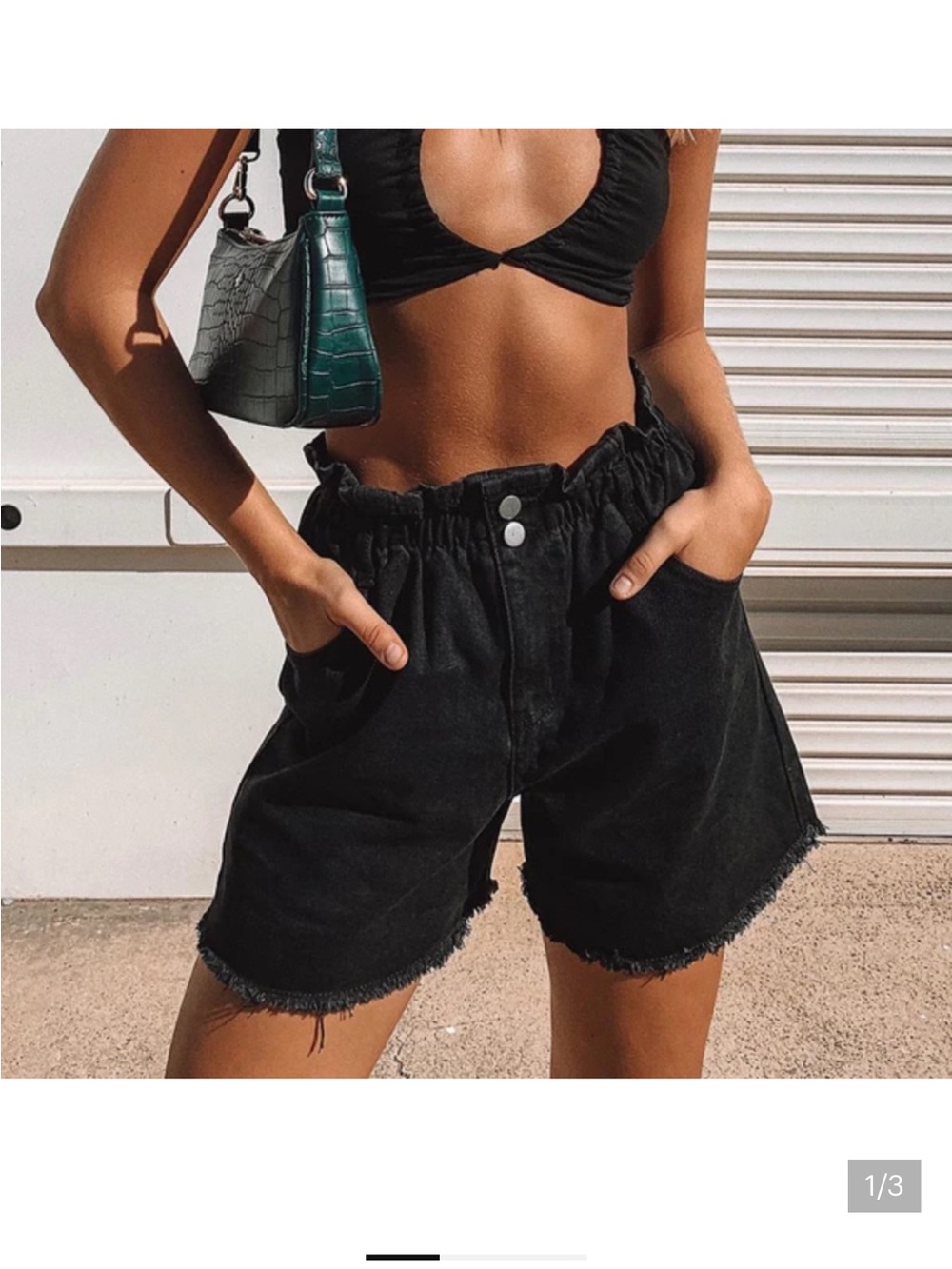Princess Polly Black High-Waist Paperbag Jean Shorts